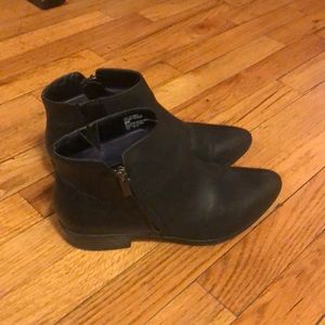 Flat Black Faux Leather Ankle Booties